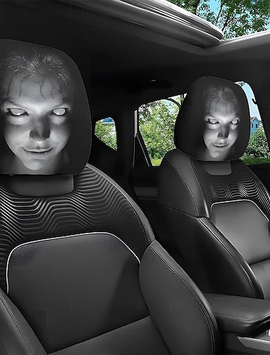  2/4 pezzi divertenti copri poggiatesta per auto con design a faccia inquietante, scherzo scioccante per i sedili anteriori, regalo di Halloween o scherzo, coprisedile per auto resistente ed elastico