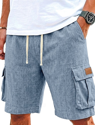  Per uomo Shorts Shorts di Lino Pantaloncini Estivi Shorts da Spiaggia Coulisse Elastico in vita Multi-tasche Semplice Comodità Traspirante Lunghezza al ginocchio Casuale Quotidiano All'aperto Vacanza