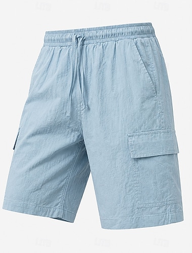  pantaloncini cargo da uomo in lino – vita elasticizzata con coulisse, multitasche, comodi &traspirante, casual, per tutti i giorni, estivo - blu, kaki, nero