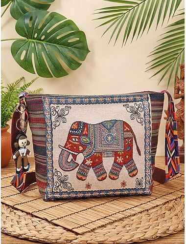  Γυναικεία τσάντα χιαστί από καμβά boho - τσάντα ώμου μεγάλης χωρητικότητας με ελέφαντα σε πολλά χρώματα, εθνική τσάντα αγγελιοφόρων hippie για ταξίδια, διακοπές στην παραλία &καθημερινή περιστασιακή