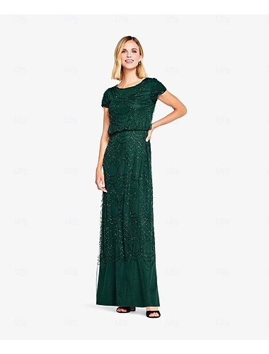  A-Linie Knöchellänge Brautmutterkleid Kurzarm Rundhalsausschnitt Elegant mit Blume