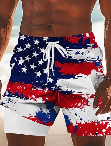  Homens 4 de julho - 250º aniversário dos EUA Bandeira americana Calção Justo de Natação Fatos de banho Calções de banho Bermuda de Surf Cintura Média Patriótico Feriado Bolsos laterais Forro de malha