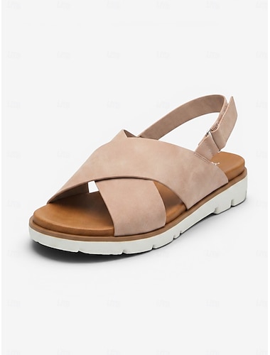  Roze comfortabele slingback sandalen voor dames met voetboogondersteuning - lichtgewicht sandalen met gekruiste bandjes en antislipzool voor comfort de hele dag door. &Magische tape voor wandelen en