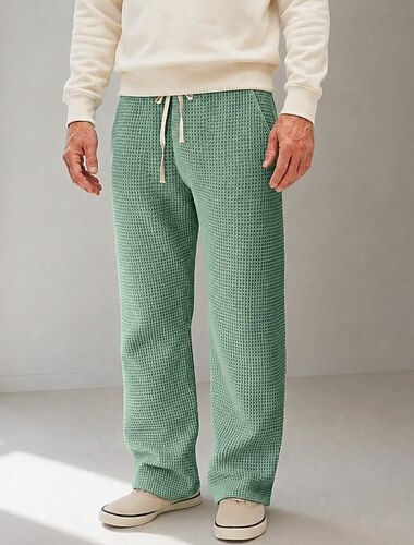  Pantaloni casual da uomo a nido d'ape - pantaloni comodi con coulisse - verdi