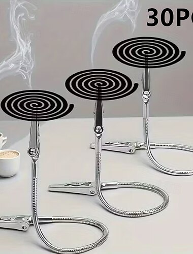  30 stk myggspiralholder, fleksibelt røkelsesstativ i metall med klips, bærbart justerbart myggrøkelsesstativ for utendørs camping, terrasse, fiske og hage, 30-pakning myggspiralklipsholderstativ