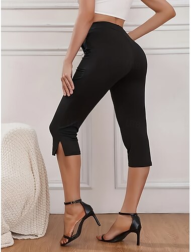  Dames Caprishorts Korte broek Leggings Modieus Streetwear Casual Kuitlengte Hoge taille Effen Kleur Zak Elastische tailleband Comfortabel Zacht Rekbaar Buiten Vakantie Straat Zwart Paars Oranje