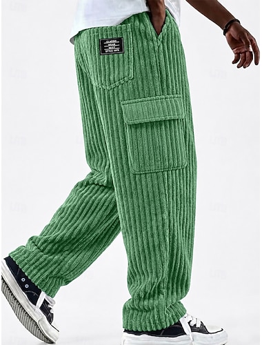  Homens Calças Cargo Calças Calças de Veludo Calça casual Calças largas Com Cordão Bolso multi Perna reta Côr Sólida Conforto Comprimento total Casual Diário Ao ar livre Moda Estilo Clássico Azul Cáqui