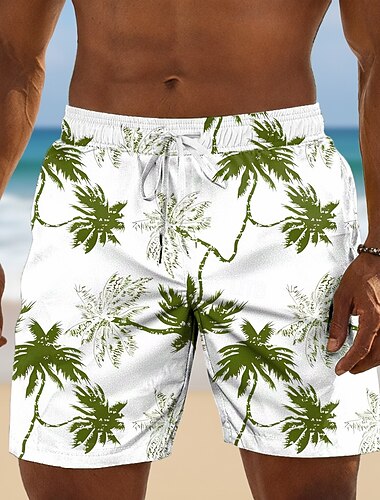  男性用 ココナッツの木 熱帯植物 スイムトランク 水着 スイムショーツ ボードショーツ ミディアムウエスト ハワイアン 日常 ビーチでの休暇 サイドポケット メッシュライニング 伸縮性のあるドローストリングウエスト デザイナー 衣類
