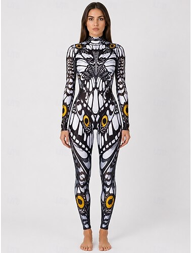  combinaison Costume grenouillère Impression Combinaison Intégrale Femmes Rave Graphique Papillon Costume pour Festival de Musique Soirée Boîte de Nuit Halloween Carnaval Enfant Adulte