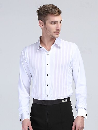  Wit herenoverhemd voor ballroom- en latin-dans - professioneel, nauwsluitend sportshirt
