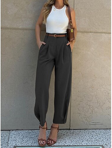  Dames Pakken Vrijetijdsbroek Broek met rechte pijpen Modieus Streetwear Casual Volledige lengte Hoge taille Effen Zak Comfortabel Zacht Inelastisch Buiten Vakantie Straat Legergroen Zwart Koffie