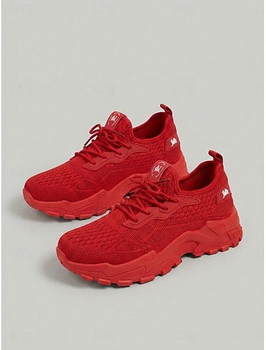  Witte, stevige instapsneakers voor dames - ademende gebreide platformschoenen met vetersluiting, geschikt voor dagelijks gebruik en wandelen. & reis