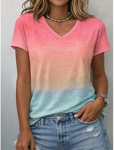  Per donna Maglietta Stampato Ombre Geometrico Sfumatura Elegante Classico Casual Manica Corta Scollo a V Top Regolari Casuale Quotidiano Blu Rosa Arancione Rosa Estate Primavera