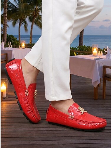  Mocassini rossi da uomo per le serate in località balneari - scarpe eleganti slip-on leggere e comode - calzature da vacanza eleganti per cene al mare, feste e abbigliamento serale smart casual