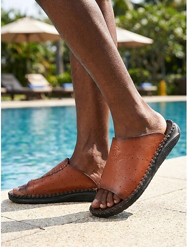  Sandali da uomo marroni aperti in punta, sandali estivi morbidi e comodi per uomo, ideali per resort e piscina, vacanze al mare e occasioni di vacanza informali.