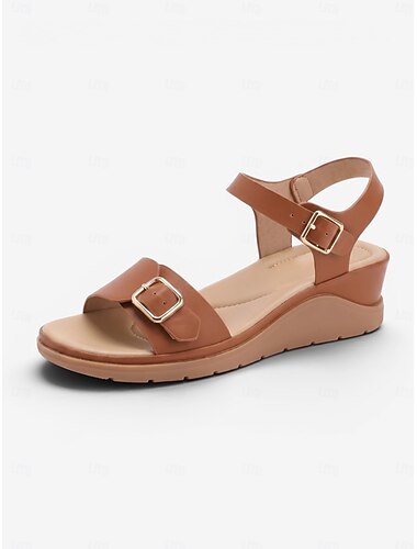  Comfortabele bruine sleehak sandalen voor dames met voetboogondersteuning - lichtgewicht, comfortabele sandalen met verstelbare bandjes en antislipzool voor wandelen en reizen. &vrijetijdskleding