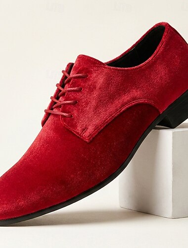  Herresko i fløyel i oxford-stil, formelle festsko med snøring, elegant vintage-stil til bryllup, skoleball, bankett og sceneopptreden