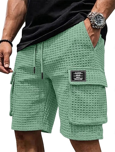  Per uomo Pantaloncini Waffle Pantaloncini cargo Shorts Pantaloncini casual Tasca Elastico in vita Semplice Testurizzato Comodità Traspirante Lunghezza al ginocchio Casuale All'aperto Spiaggia Vacanza