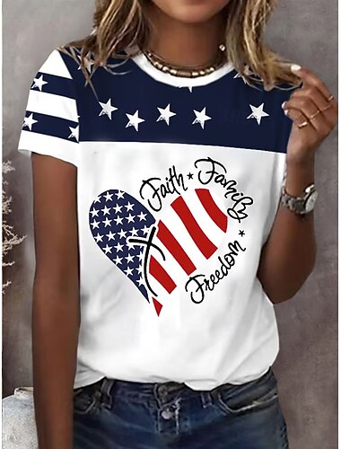  Amerikaanse onafhankelijkheidsdag Dames T-shirt Afdrukken Grafisch Nationale vlag Vintage Stijlvol Klassiek Korte mouw Strakke ronde hals Normale tops Casual Dagelijks Weekend blauw Rood Paars Zomer