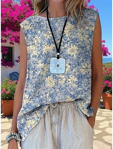  Pasen Dames Hemdje Tanktop Afdrukken Bloemig Grafisch Planten Vintage Stijlvol Klassiek Mouwloos Strakke ronde hals Croptops Casual Dagelijks blauw wit rood Geel Lichtgroen Beige Zomer Lente