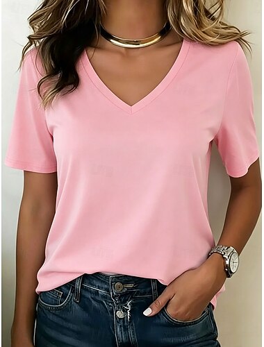  Damen T Shirt T-Shirt Grafik Einfach Stilvoll Klassisch Kurzarm V Ausschnitt Normale Oberteile Lässig Strand Sommer Blau Schwarz Weiß Hellgrün Rosa Sommer Frühling