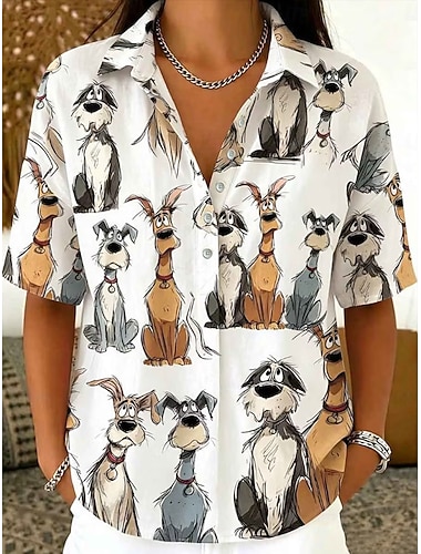  Dames Overhemd Grafisch dier kunst Vintage Stijlvol Korte mouw Lange tops Casual Dagelijks Feestdagen Zwart Wit Licht Bruin Zomer Lente