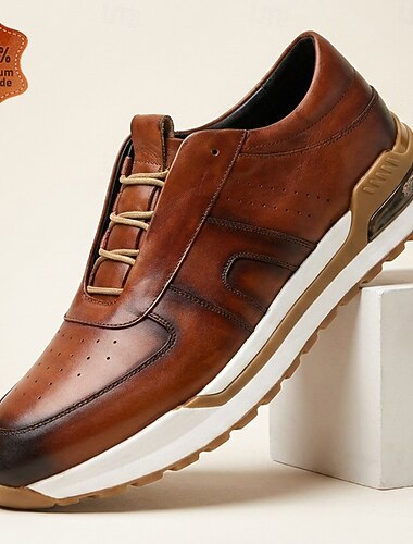  Baskets décontractées en cuir marron pour homme, à lacets, confortables et élégantes, idéales pour la marche, les voyages, les activités de plein air, le quotidien et les sorties du week-end.