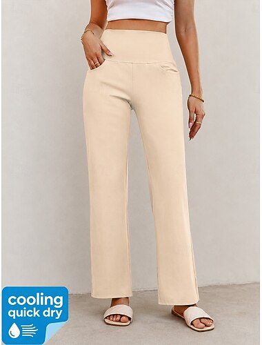  Dames Yoga broek Koeling Snel Drogend Leggings Actief Modieus Volledige lengte Hoge taille Casual Dagelijks Huis Zwart Donkerblauw Abrikoos Beige Zomer Lente Herfst