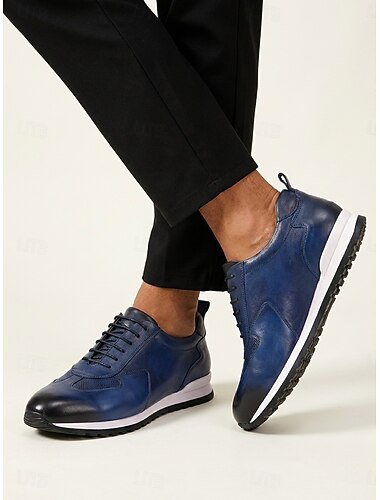  sneakers da uomo in pelle blu navy: design elegante, perfette per matrimoni, riunioni formali ed eventi semi-formali
