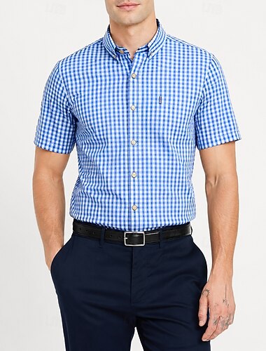  Per uomo Camicia Camicia elegante Camicia button-down Plaid Casuale Quotidiano Blu Nero Rosso Blu marino Manica Corta Collo ripiegato Estate Abbigliamento Classico