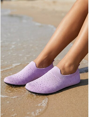  Paarse gebreide instapschoenen voor dames - lichtgewicht, ademend schoeisel voor strand, zwembad, yoga en watersporten. &vrijetijdskleding