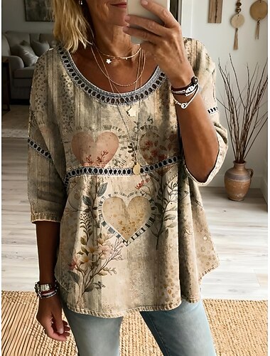  Dames Overhemd Oogje top Normaal shirt Uitgesneden Bloemig Grafisch Elegant Bohemen Vakantie 3/4 mouw Strakke ronde hals Normale tops Casual blauw Stoffige roos Groen Abrikoos Zomer Lente Herfst