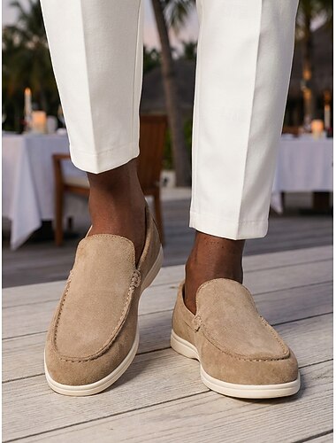  Mocassini da uomo beige senza lacci - scarpe casual morbide, leggere e comode - calzature eleganti per le serate in resort, ideali per cene in vacanza, feste in riva al mare e abbigliamento casual-chic.