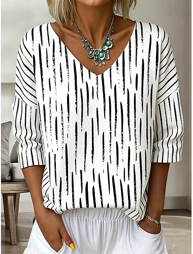  Per donna Camicia Stampato Grafico Geometrico Elegante Bohemien Attivo Manica 3/4 Scollo a V Top Regolari Casuale Quotidiano Ferie Blu Nero Rosa Estate Primavera