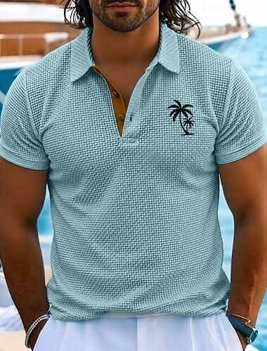  Per uomo Polo Polo in seersucker di seta ghiaccio Casuale Lavoro Bavero Manica Corta Essenziale Moderno Semplice Testurizzato Jacquard Bottoni Estate Blu Nero Bianco Grigio Polo