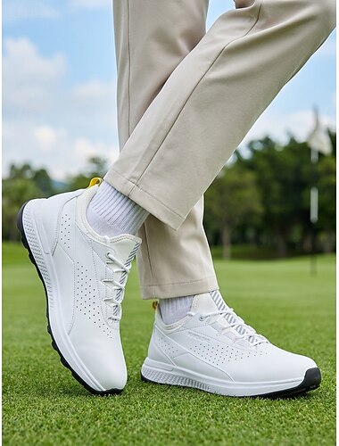  Vita golfsneakers för män, snörskor för sportpromenader, bekväma halkfria skor för golf, utomhus, dagligt bruk