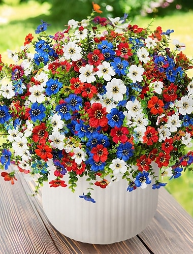 12 mazzi di fiori artificiali per esterni, fiori finti in seta resistenti ai raggi UV, piante finte per il 4 luglio, Memorial Day, Giorno dell'Indipendenza, 250° anniversario, giardino, veranda,
