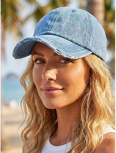  Damebaseballcaps med vasket, slitt design, justerbar vintage denimhatt for strandferie, utendørsturer, reiser, hverdagsbruk
