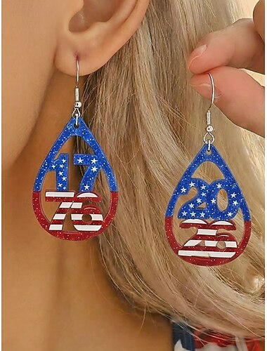  Brincos femininos patrióticos em acrílico com a bandeira dos EUA (1776-2026) e glitter, leves, nas cores vermelho, branco e azul, ideais para o Dia da Independência e para a celebração dos 250 anos