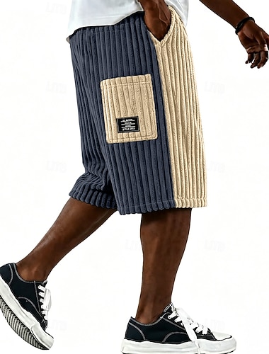  Homens Calção Shorts casuais Shorts de veludo cotelê Bolsos Cintura elástica Tecido Cor Única Conforto Respirável Comprimento do joelho Casual Ao ar livre Praia Férias Moda Preto Azul Marinha Sem