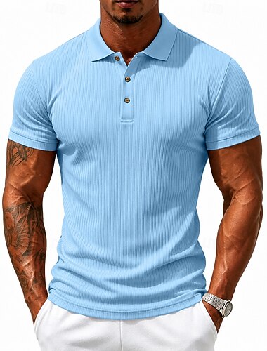  Per uomo Polo Top a Maglia a Coste Casuale Lavoro Bavero Manica Corta Essenziale Moderno Semplice Testurizzato Bottoni Lavorato a maglia Primavera & Estate Blu Bianco Giallo Vino Blu marino Grigio