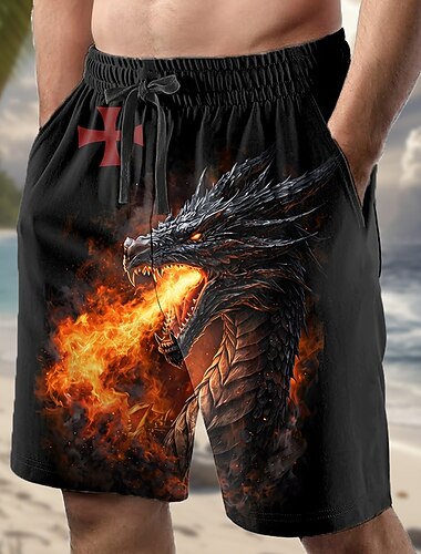  Herre Drage Templarkorset Svette shorts Strandshorts Terry Shorts Medium Midje Religiøs Daglig Gateklær Ferie 3D-utskrift Elastisk snøring i midjen Designer Klær