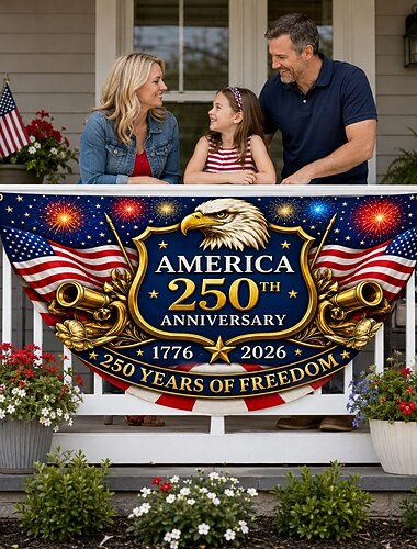  1776-2026 USA, ghirlanda per il 250° anniversario, bandierina semicircolare a ventaglio, patriottica bandiera americana per esterni, ideale per casa, veranda, giardino o come decorazione per il giorno dell'indipendenza.