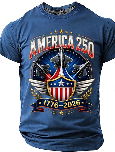  2026. július 4. 250. Férfi Amerikai zászló 1776 Póló Rövid ujjú póló 3D nyomtatás Terített nyak Ing Hazafias Napi Fesztivál Medence Fekete Rubin Nyár Tavasz Ruházat S M L XL XXL XXXL