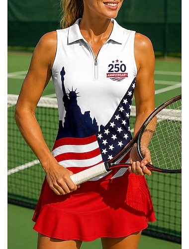 Amerikas 250-årsjubileum Dam Amerikanska / USA Toppar Sporttröja Vandringspolotröja Träningslinne Ärmlös Dragkedja Blommig UPF50+ UV-resistent Hög Elasisitet Fuktabsorberande Andningsfunktion