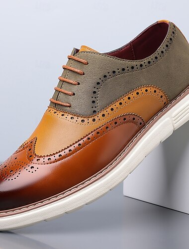  Bruine brogue oxford sneakers voor heren, veterschoenen, casual, lichtgewicht en comfortabele wandelschoenen voor zakelijke casual gelegenheden, reizen, dagelijks gebruik en een stijlvolle weekendlook.