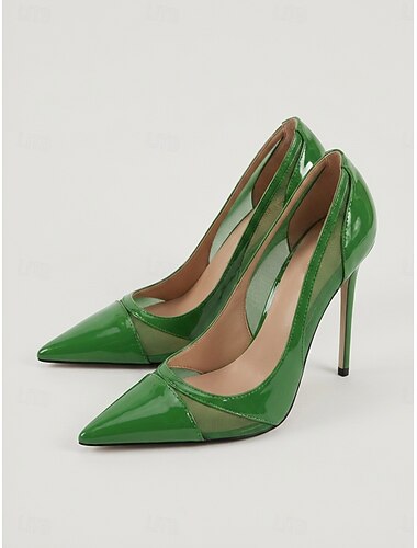  Dames pumps met hoge hakken van groen lakleer - spitse stilettohakken voor cocktailparty's en avondevenementen