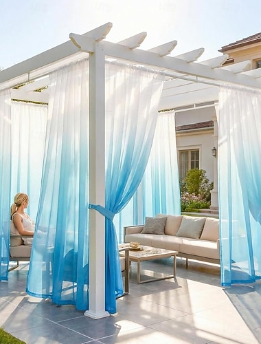  Tende trasparenti da esterno per patio, 1 pannello impermeabile con passante per asta, tenda trasparente in voile sfumato da interno per soggiorno, camera da letto, veranda, pergola, giallo, L52 x A84
