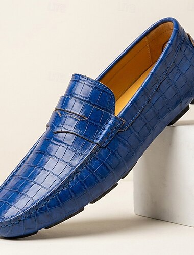  Blaue Herren-Loafer mit Krokodilprägung – leichte Slipper zum Hineinschlüpfen – elegante Freizeitschuhe für Alltag, Reisen, Wochenendausflüge und einen stilvollen Gentleman-Look