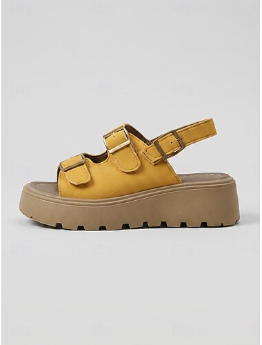  Dames gele platform sandalen – verstelbare gesp, dikke zool, casual zomersandalen om te wandelen en te reizen &dagelijkse kleding